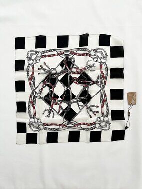 Codello Vintage Equestrian Checkered Black and White Silk Scarf NWT